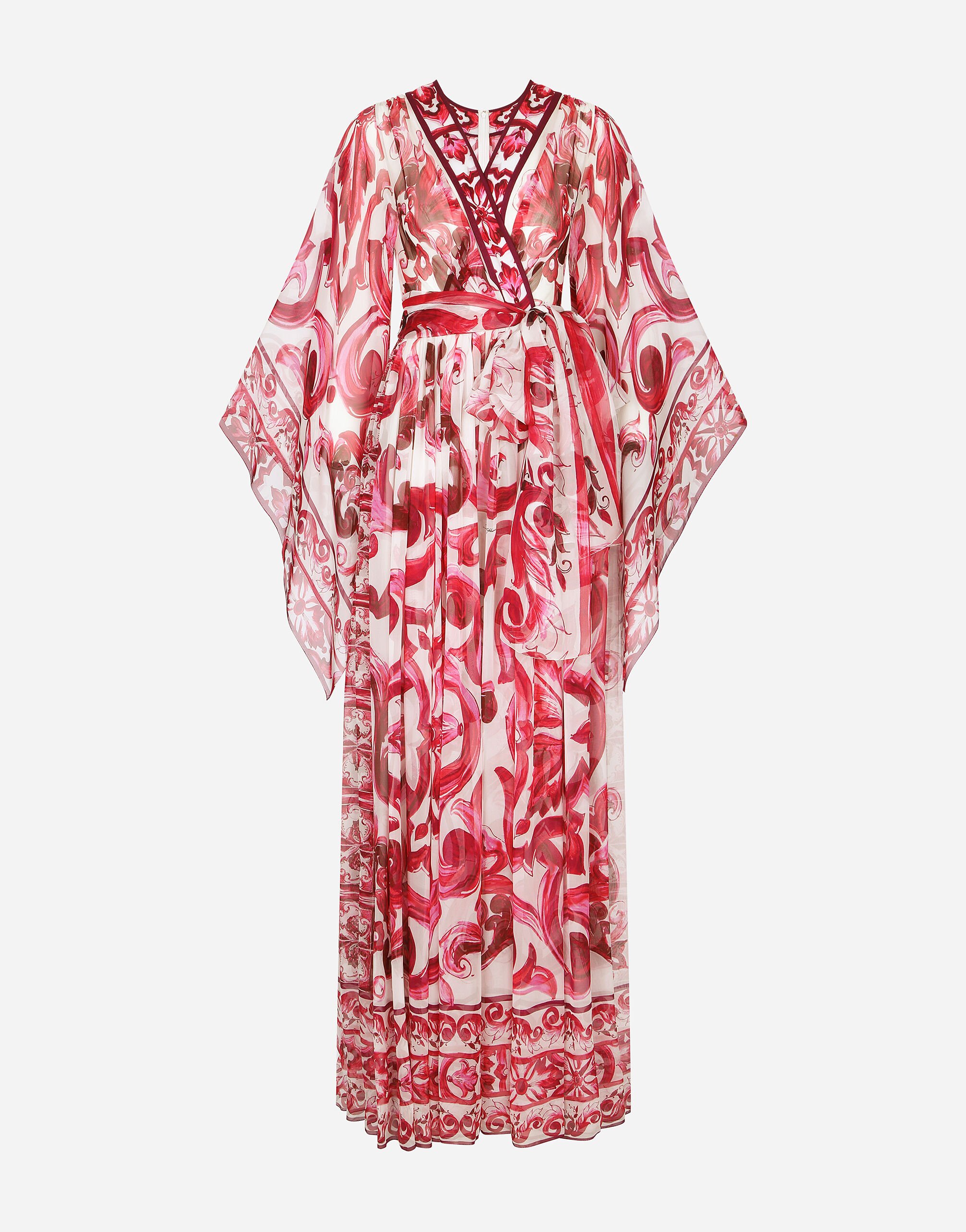 ${brand} Long Majolica-print chiffon dress ${colorDescription} ${masterID}