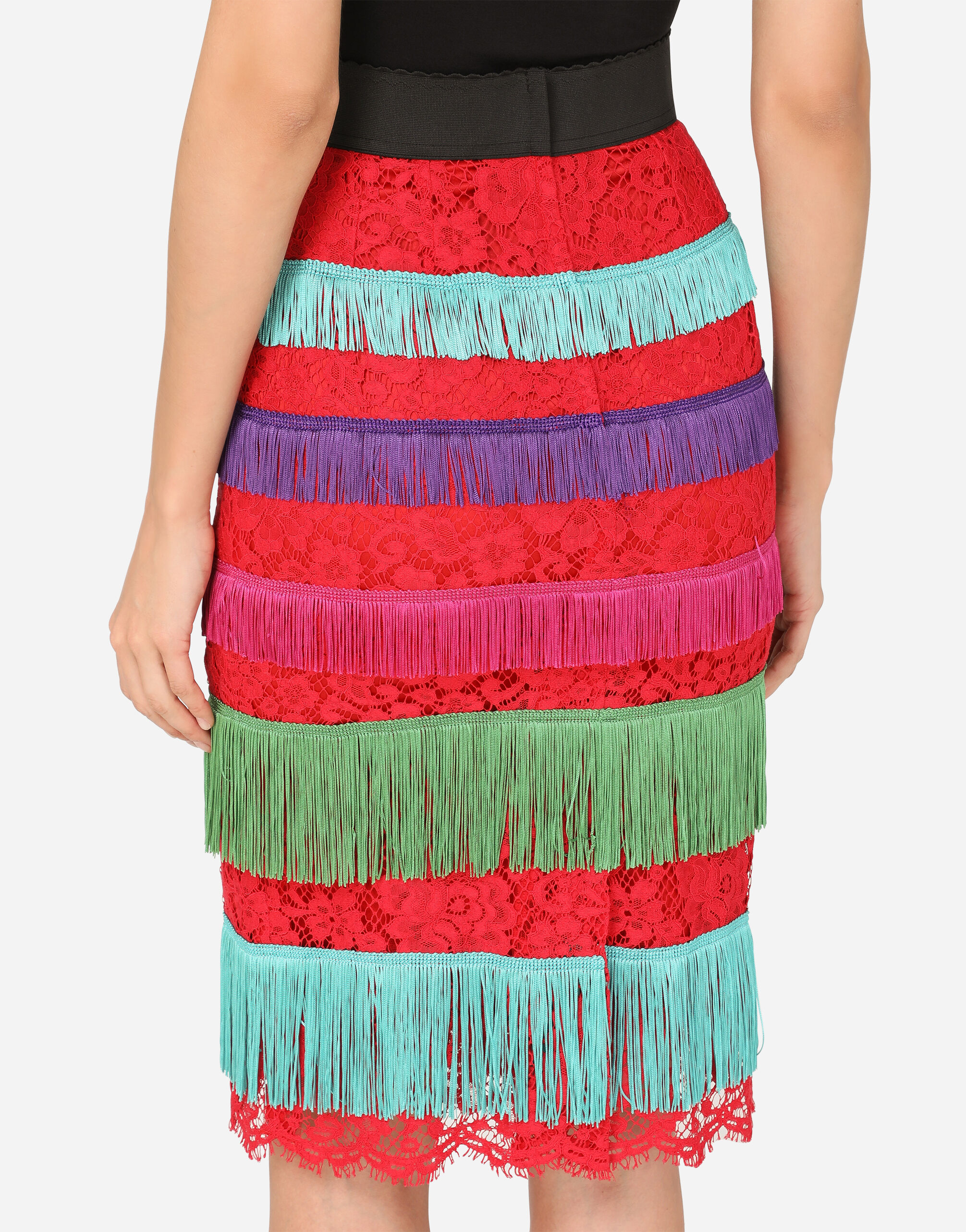 Lace midi skirt with fringed detailing