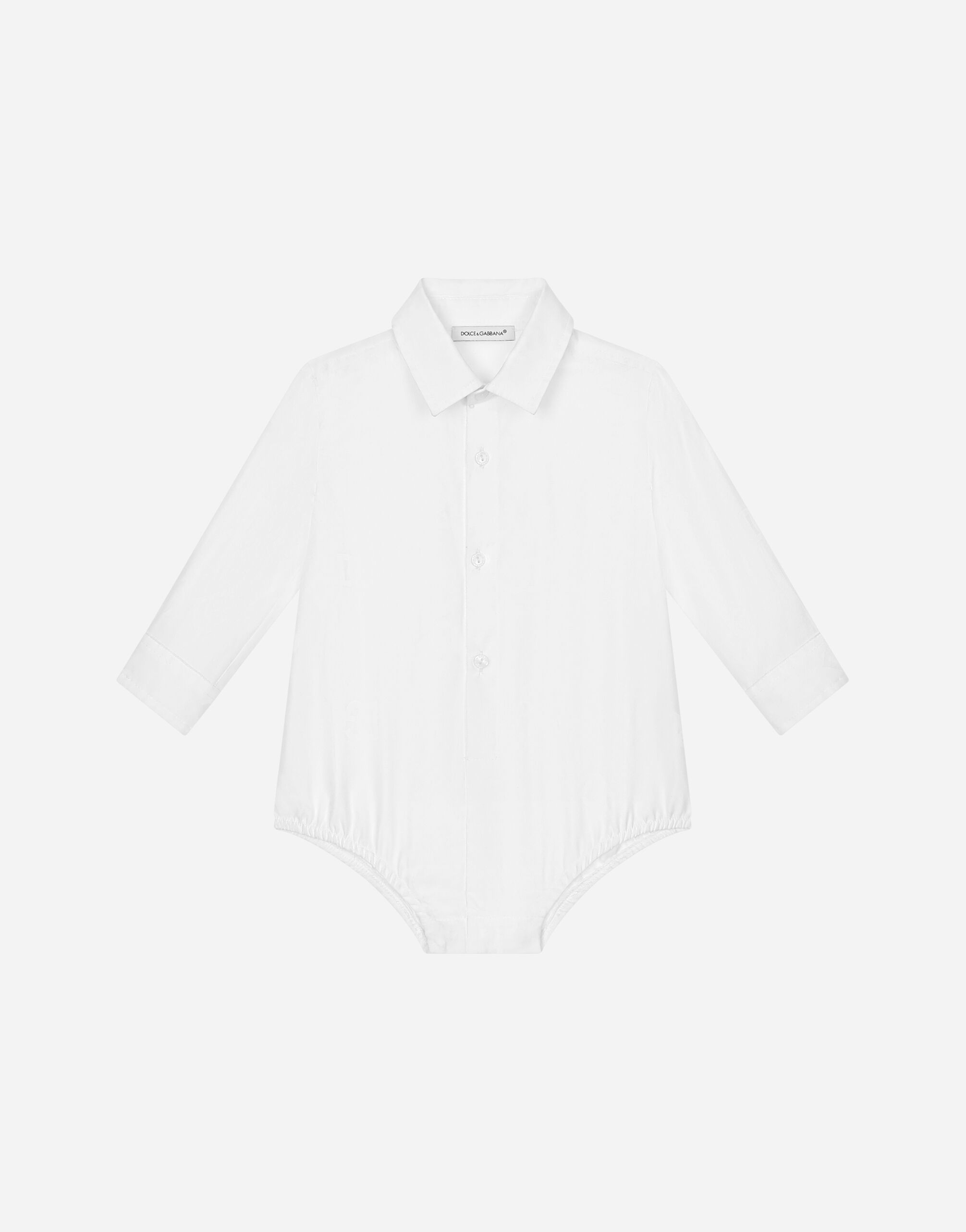 Dolce & Gabbana Poplin shirt-style babygrow with jacquard logo Print L1JO7AG7NVD