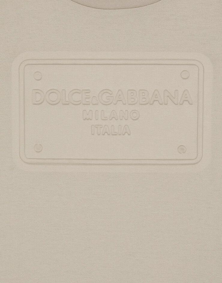 Dolce & Gabbana T-Shirt aus Jersey mit Logoplakette Beige L4JTHVG7NPT