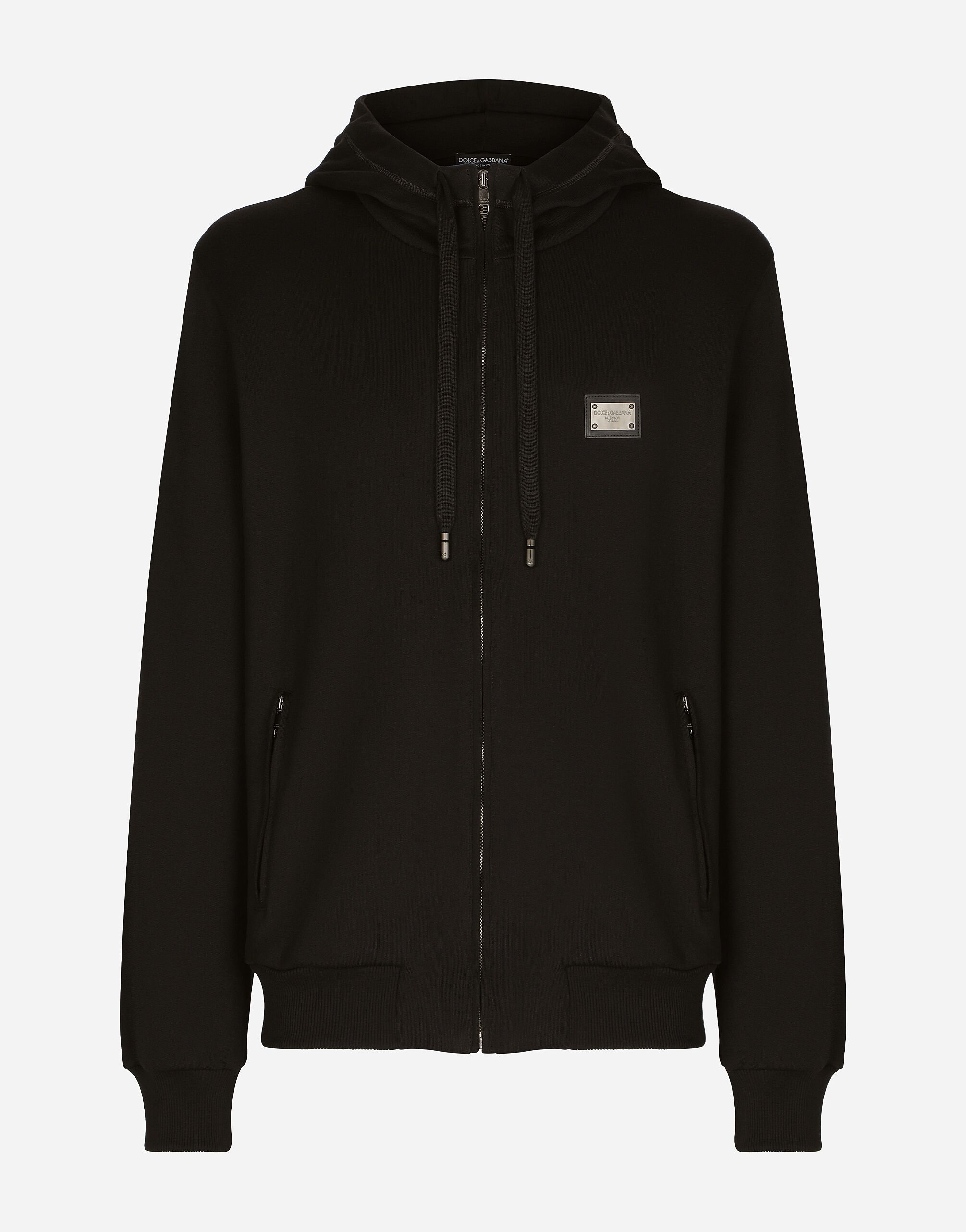 Dolce & Gabbana Sweat-shirt en jersey à capuche et fermeture zippée Noir GXO39TJEMQ4