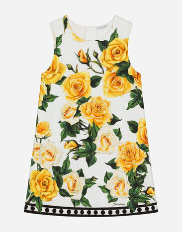 Dolce & Gabbana Kleid aus Interlock Print gelbe Rosen Drucken L53DG7G7E9W
