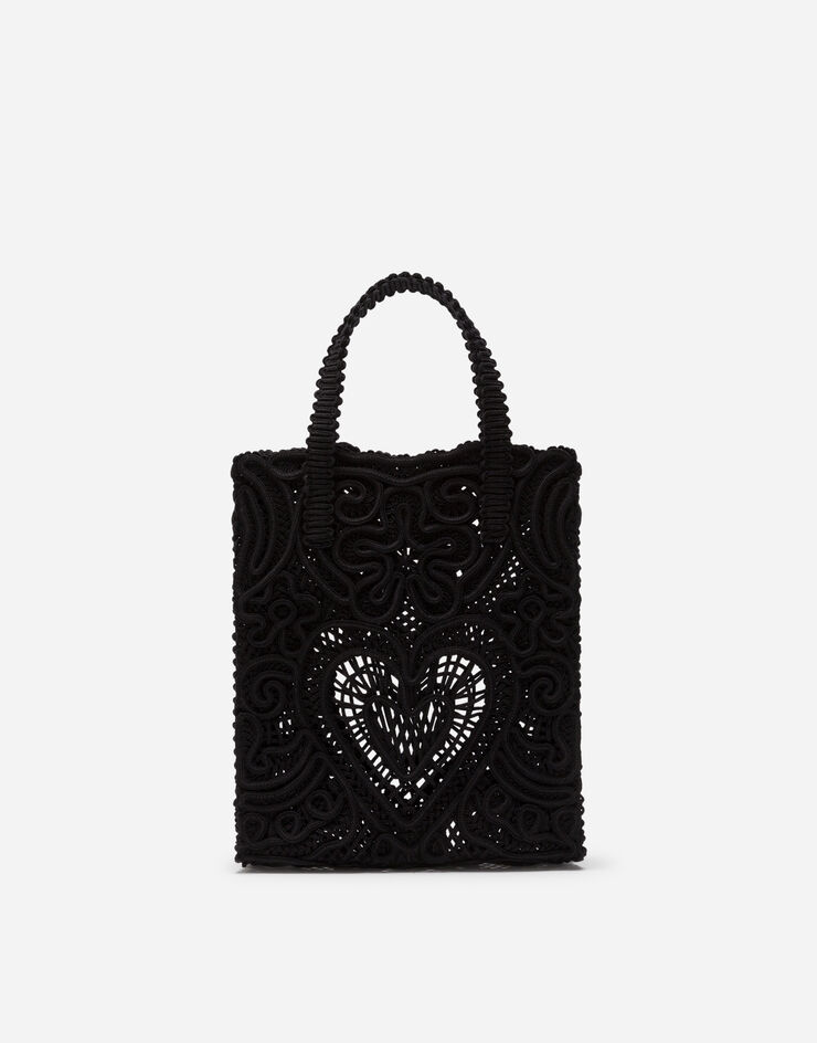 Dolce&Gabbana حقيبة تسوق صغيرة من دانتيل كوردونيتو أسود BB6926AW717