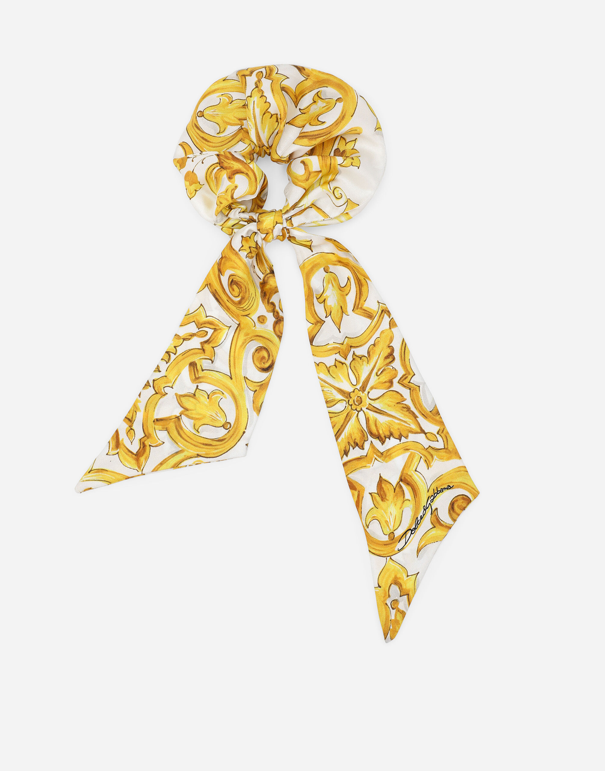 ${brand} Poplin scrunchie with yellow majolica print ${colorDescription} ${masterID}