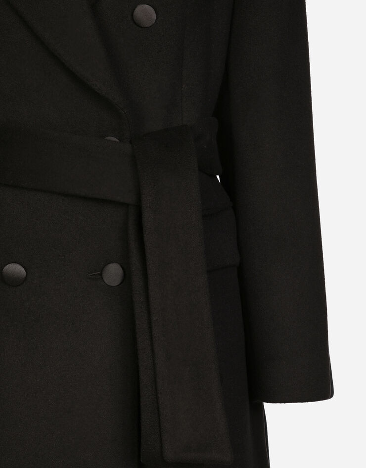 Dolce & Gabbana Manteau croisé en drap de cachemire avec ceinture Noir F0E2QTFU292