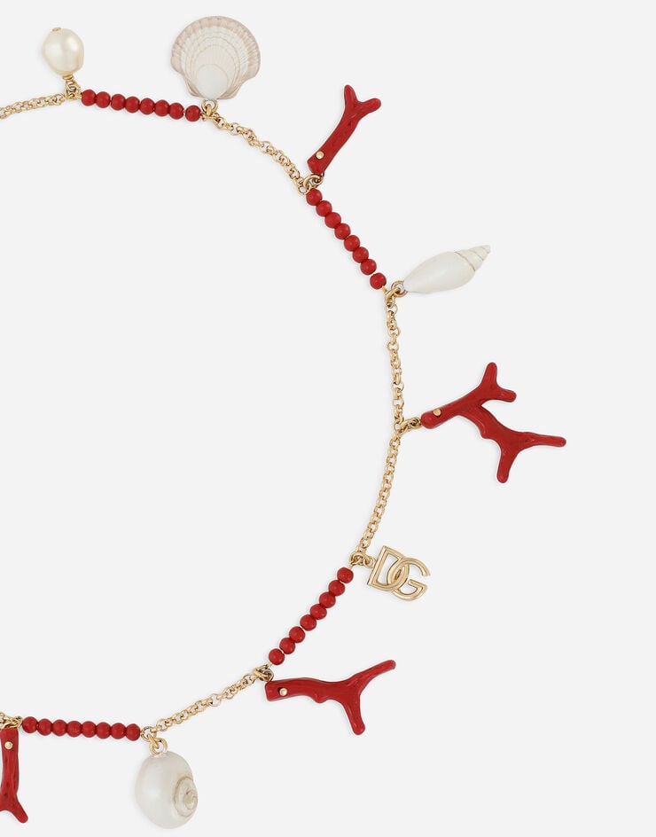 Dolce & Gabbana Halskette mit DG-Logo und Muschel-Charms und Koralle Gold WNQ6C4W1111