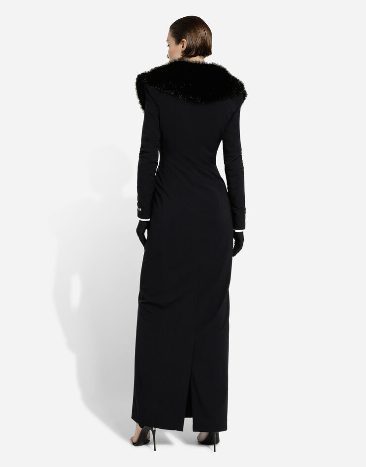 Dolce&Gabbana Длинное пальто из шелкового жоржета с воротником из экомеха черный F0W0VTFUAFZ