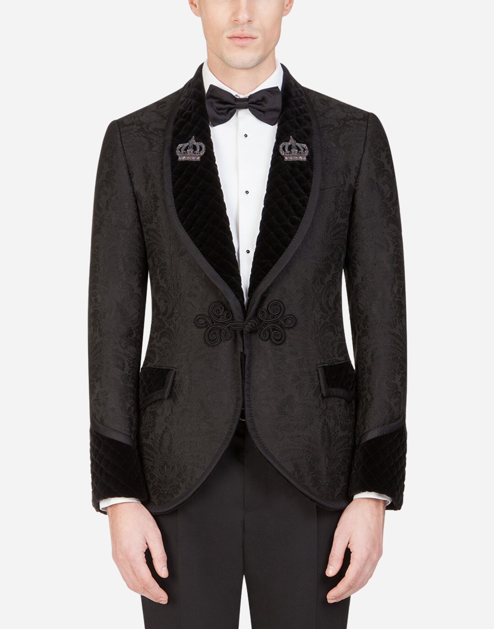 Jacquard tuxedo smoking jacket with patch in BLACK for 