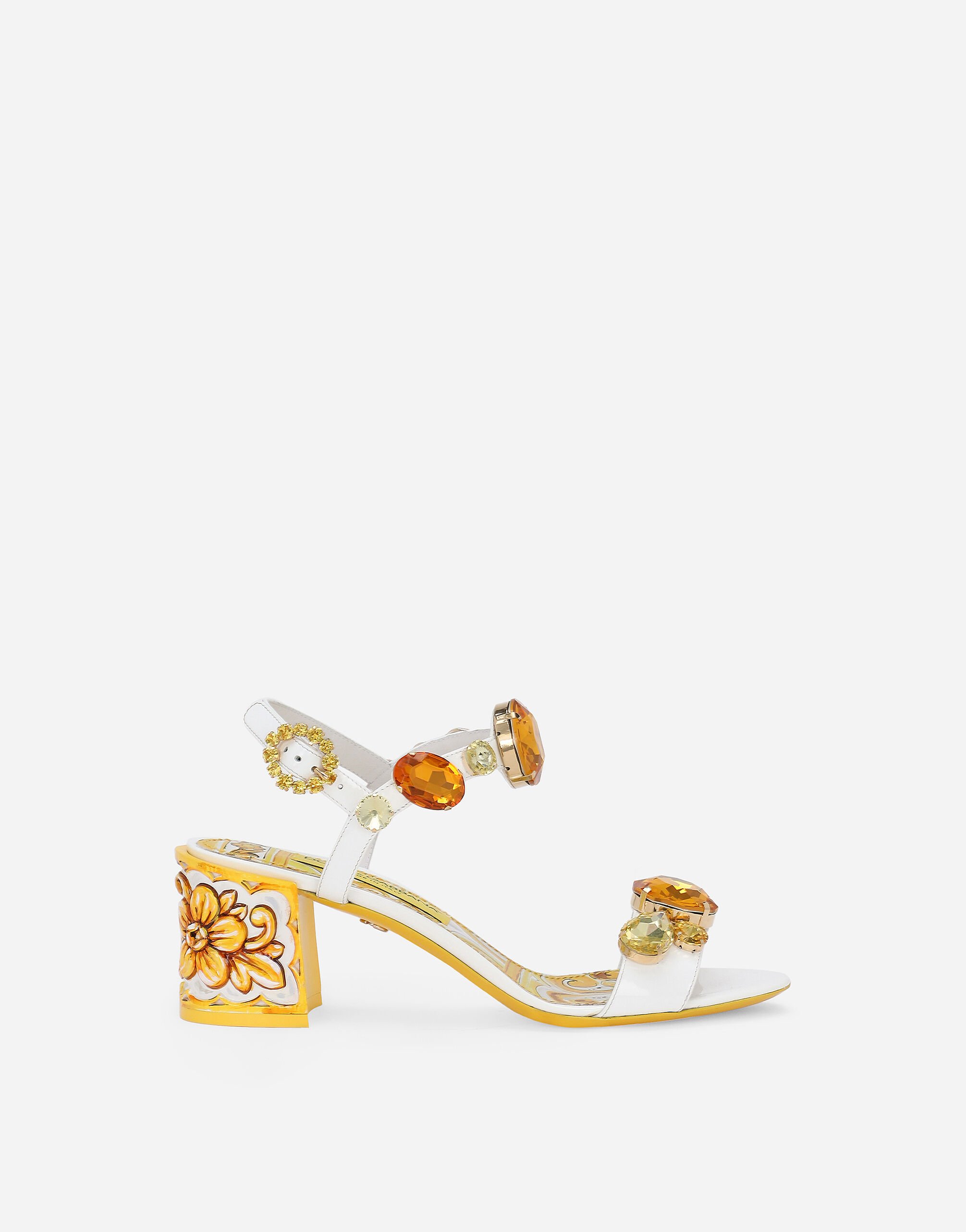 Dolce & Gabbana Patent leather sandals with stone embellishment and painted heel Print F5S65TFI5JK