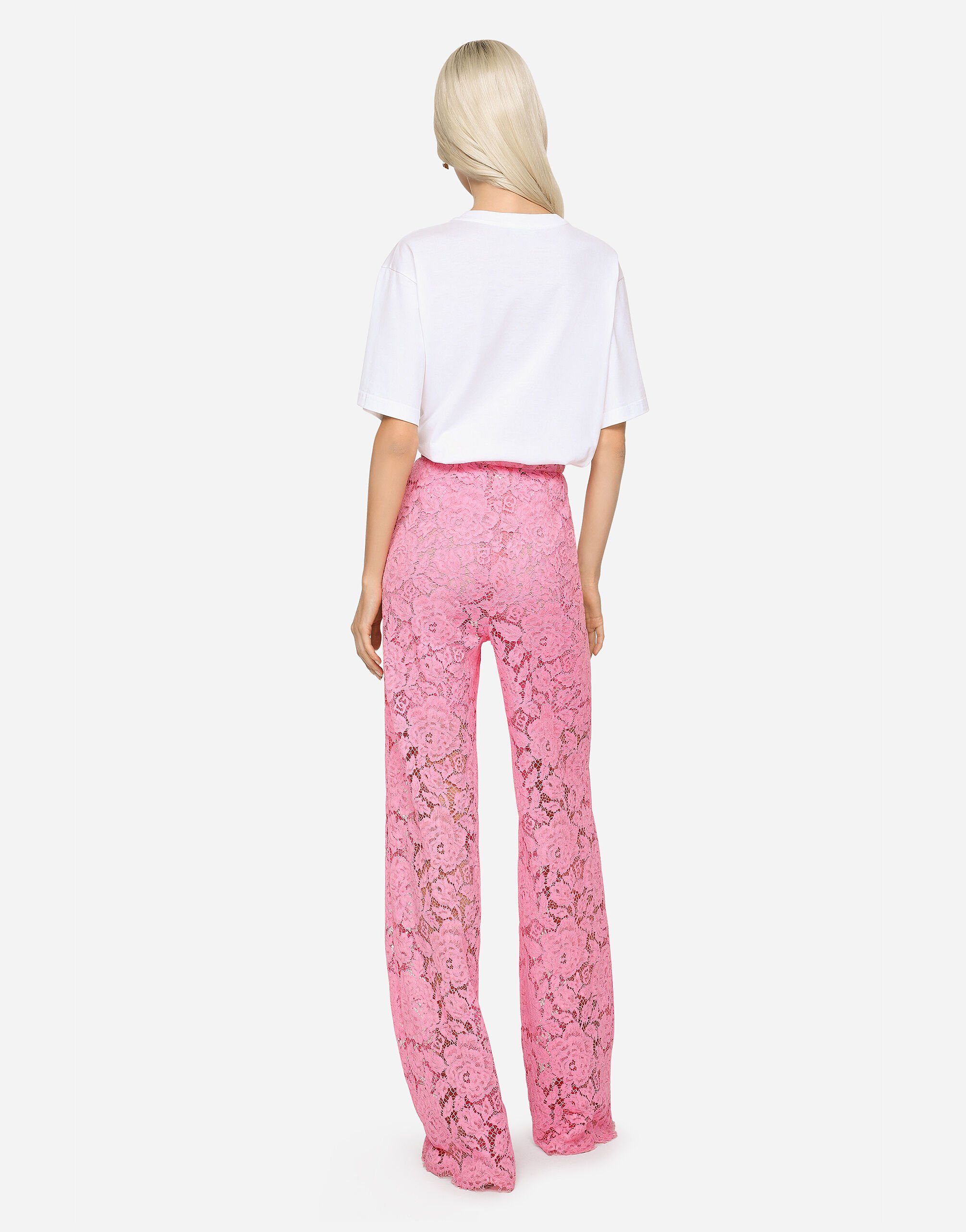 Flared branded stretch lace pants in Pink for | Dolce&Gabbana® US