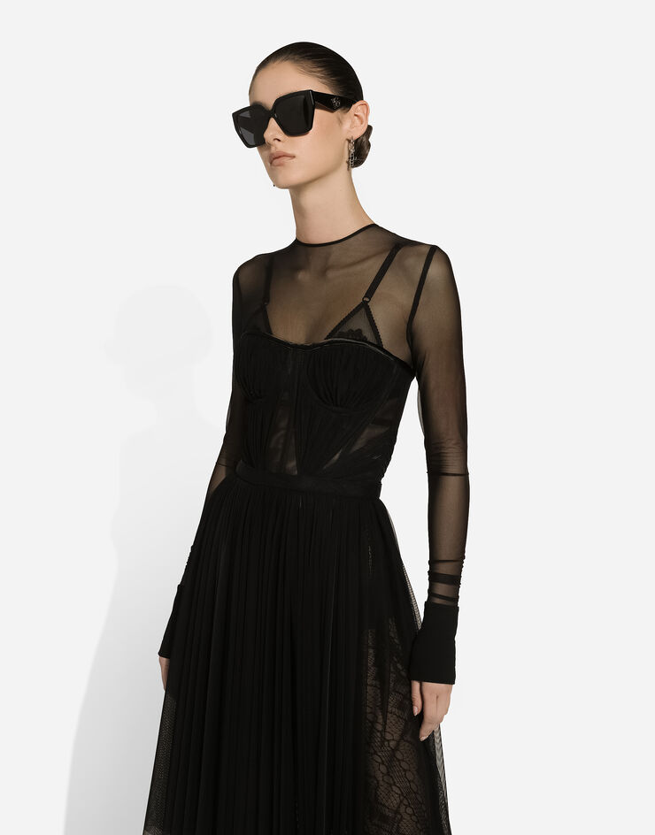 Dolce & Gabbana Light tulle dress with corset details Black F6JLGTFLRDA