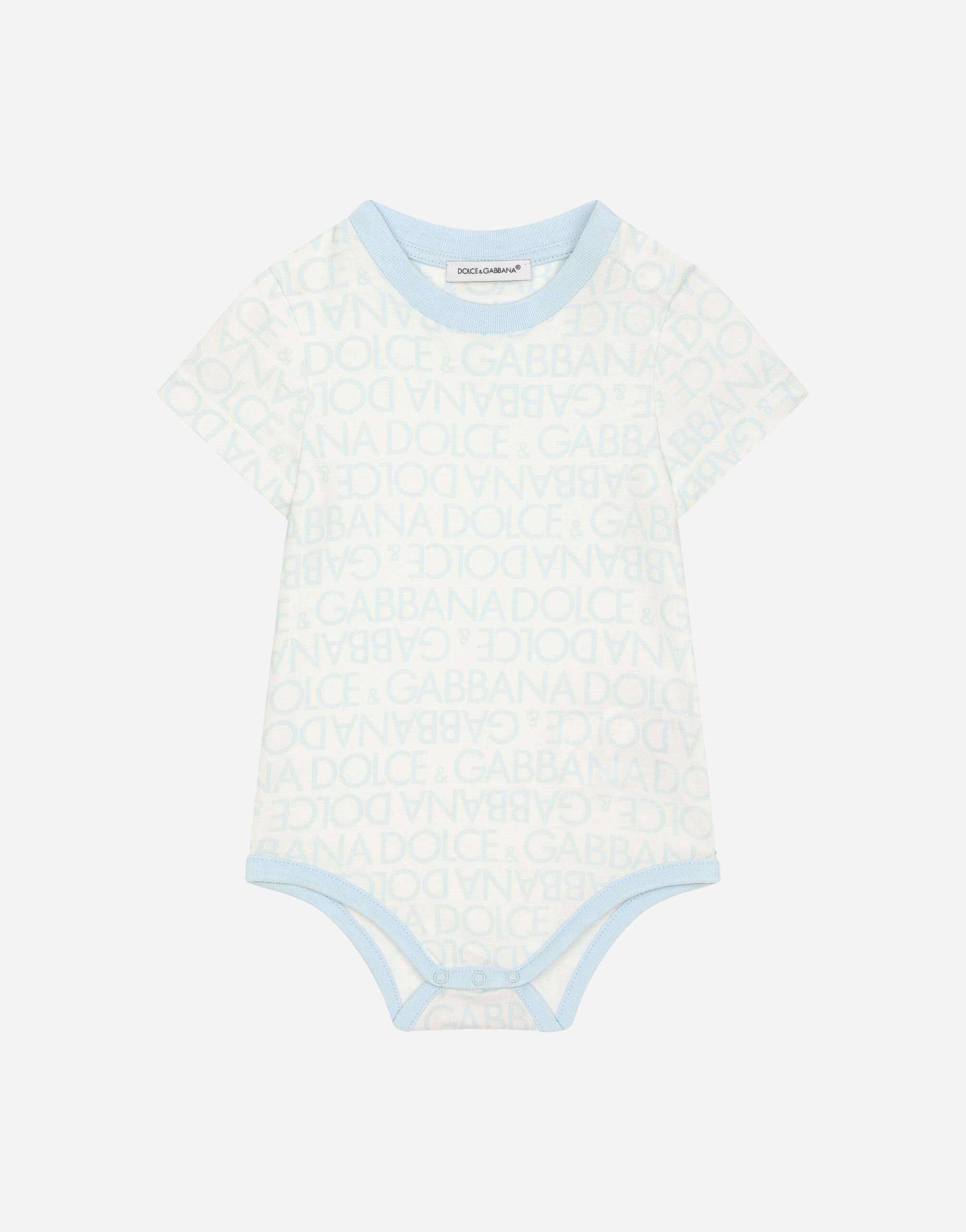 ${brand} Jersey babygrow with all-over logo print ${colorDescription} ${masterID}