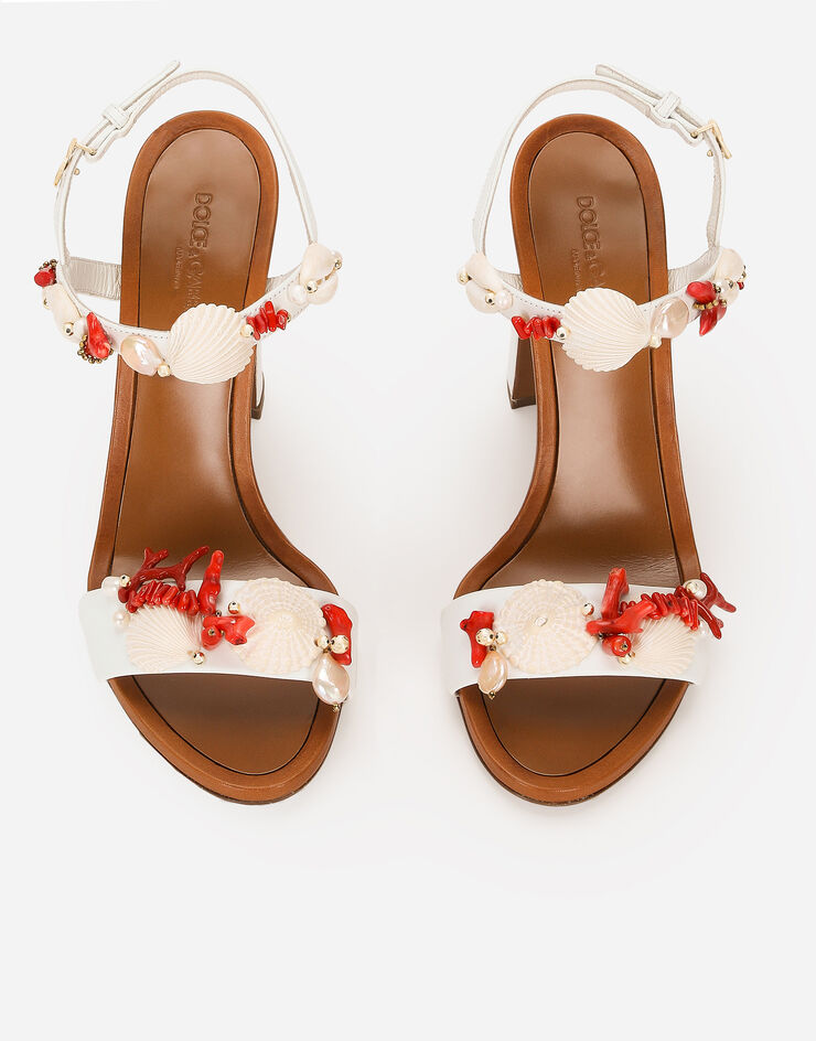 Dolce & Gabbana Nappa leather sandals with coral embroidery White CR1747AW116