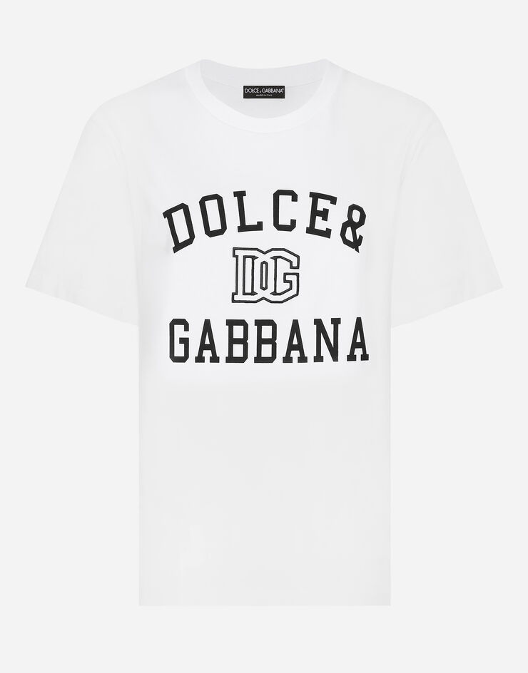 Dolce & Gabbana Футболка из джерси с надписью и вышитым логотипом Dolce&Gabbana белый F8V09ZGDCNV