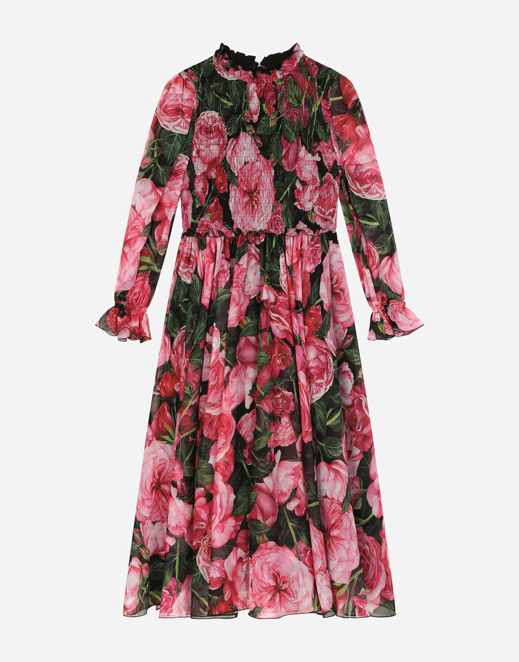 Dolce & Gabbana Georgette dress with rose print over a black background Print L54DA5IS1WE