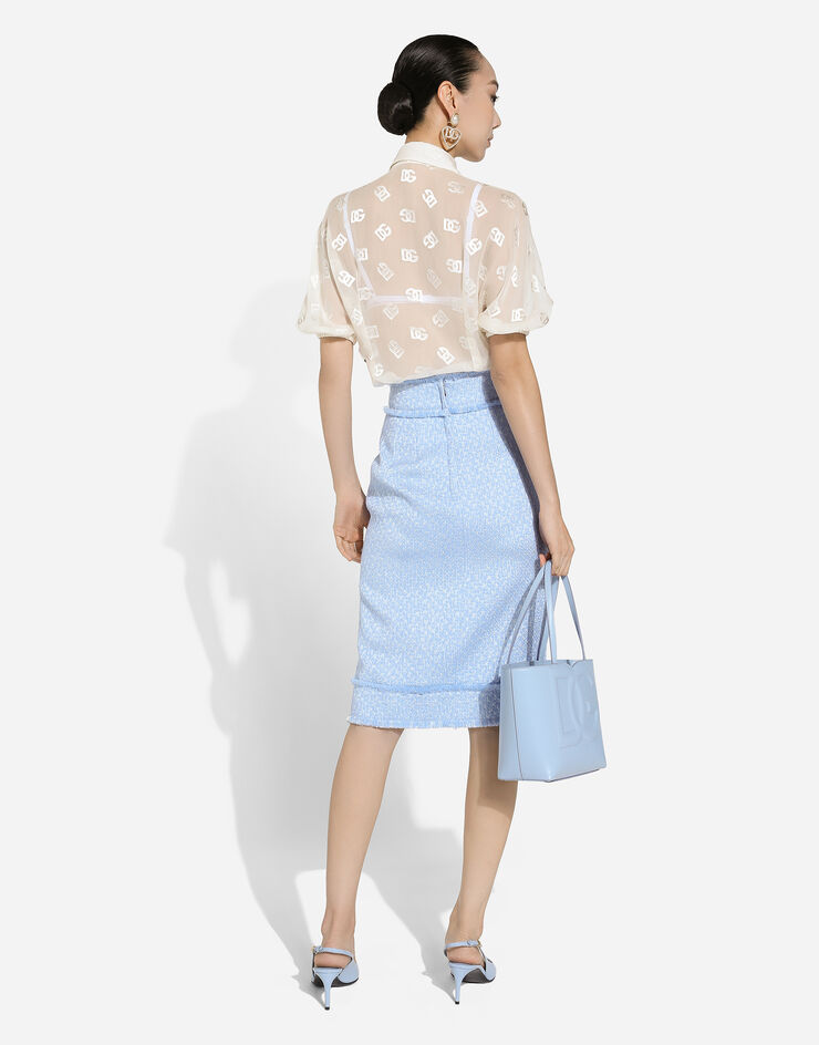 Dolce & Gabbana Calf-length raschel tweed pencil skirt with DG logo Azure F4CX3THUMUA