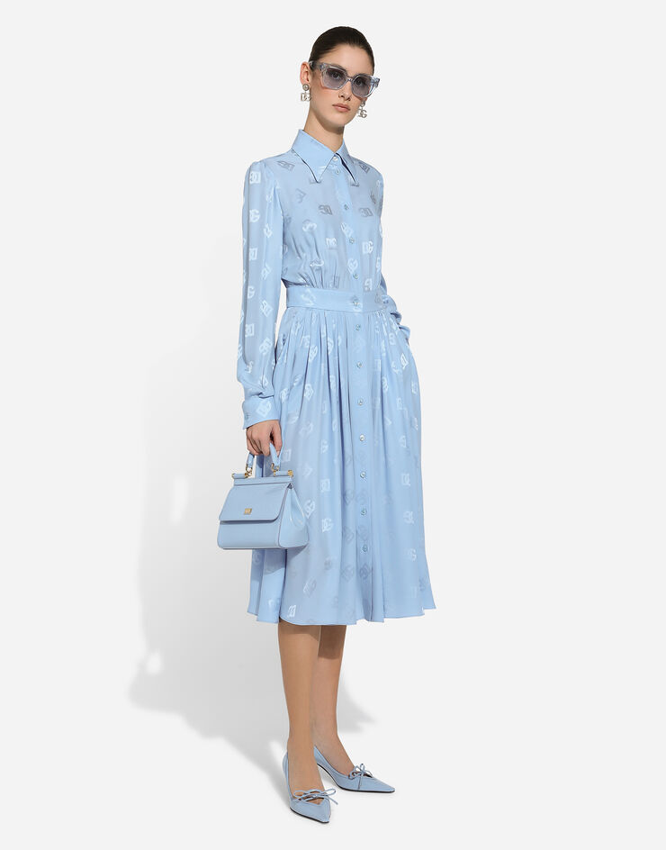 Dolce & Gabbana Silk satin jacquard shirt dress with DG logo Azure F6ARQTFJ1JO