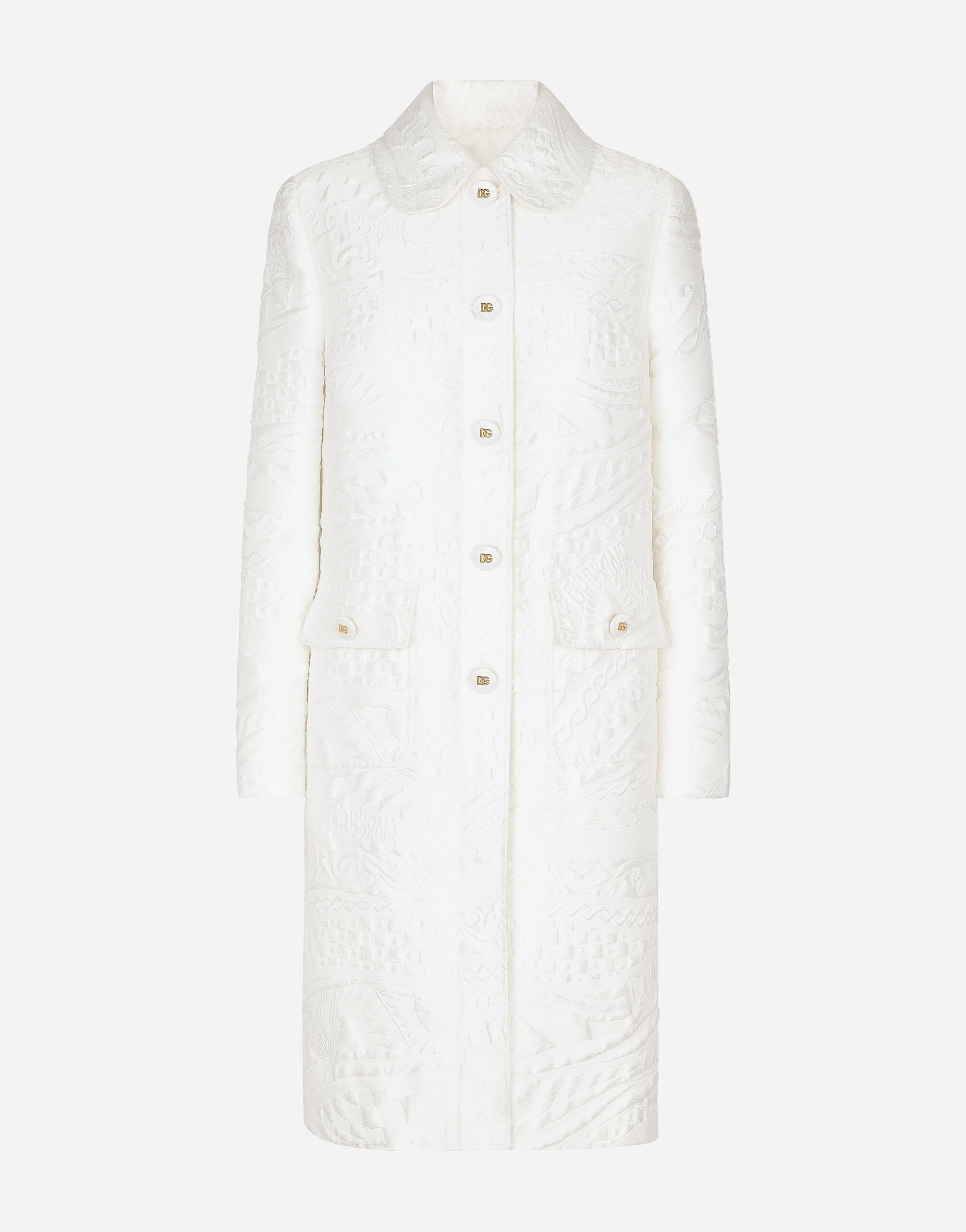 Dolce&Gabbana معطف بروكيد بأزرار DG أبيض F8N08TFU7EQ
