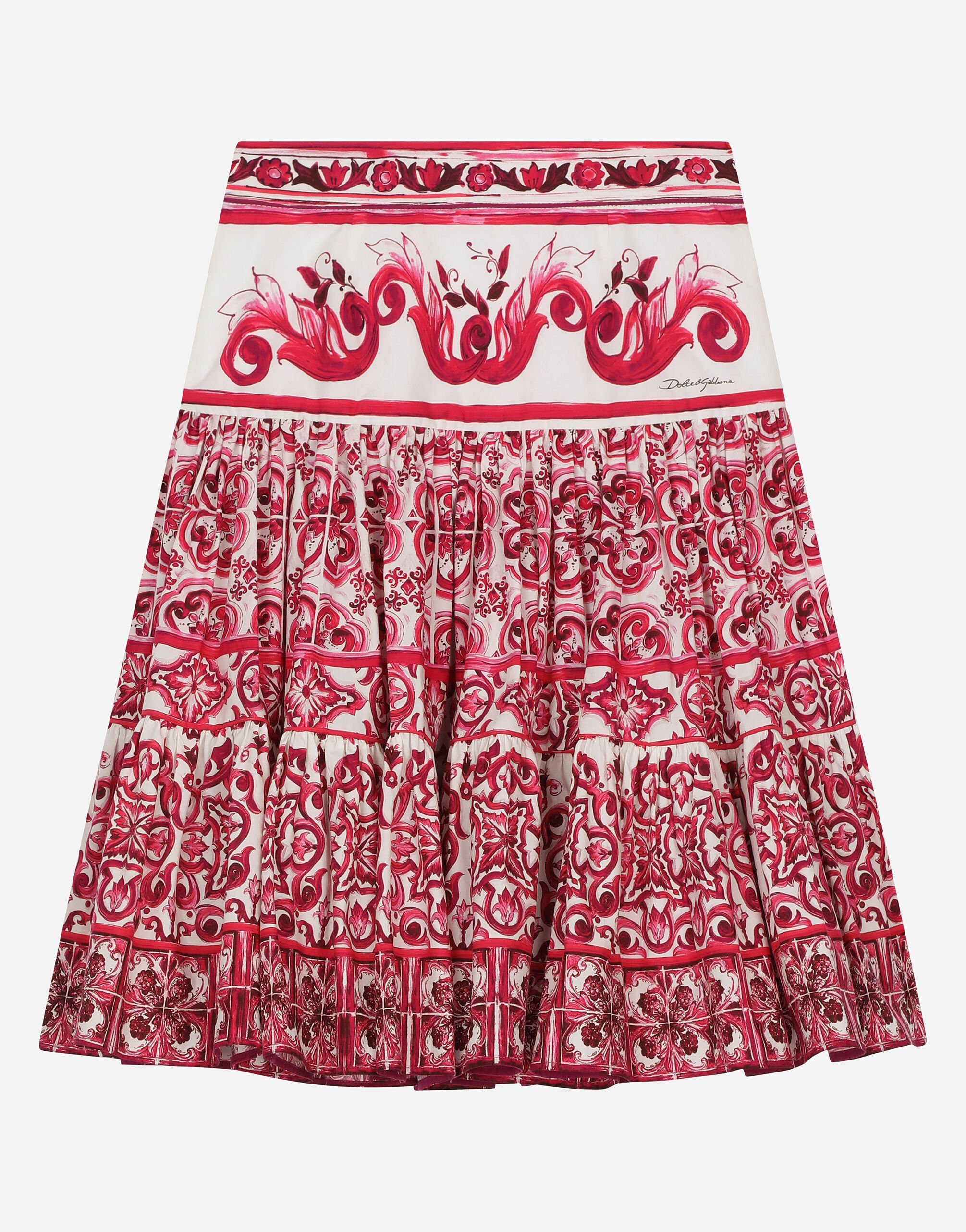 ${brand} Long Majolica-print poplin skirt ${colorDescription} ${masterID}