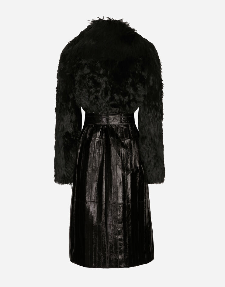 Dolce & Gabbana Alpaca and eel skin single-breasted coat with belt Black F0G1XFGDCP5