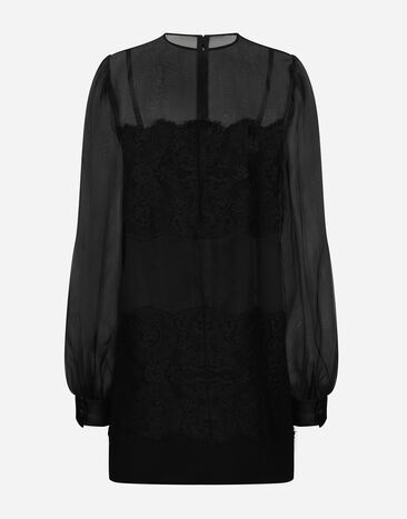 Dolce & Gabbana Vestido corto de organza con aplicaciones de encaje Negro F6JNETFU1BU