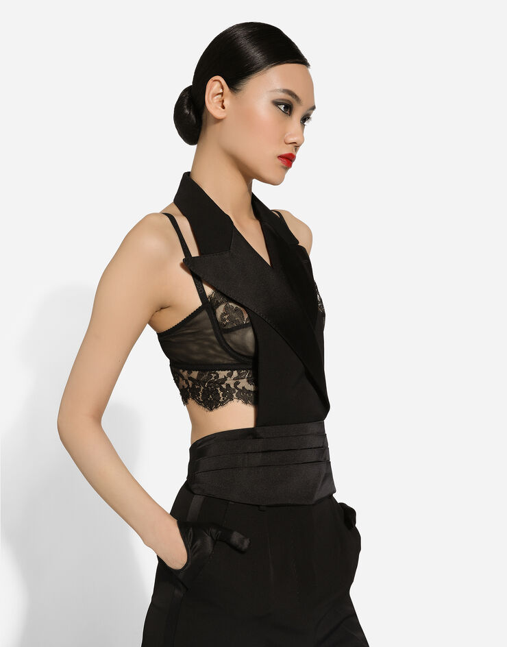 Dolce & Gabbana Double-breasted silk satin vest with low neckline on the back Black F7AI8TGDCRJ