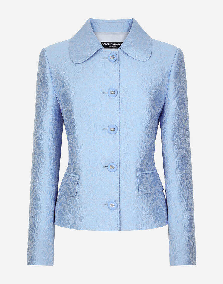 Dolce & Gabbana Veste droite Gabbana en jacquard floral matelassé Bleu Ciel F29UETGDCAV