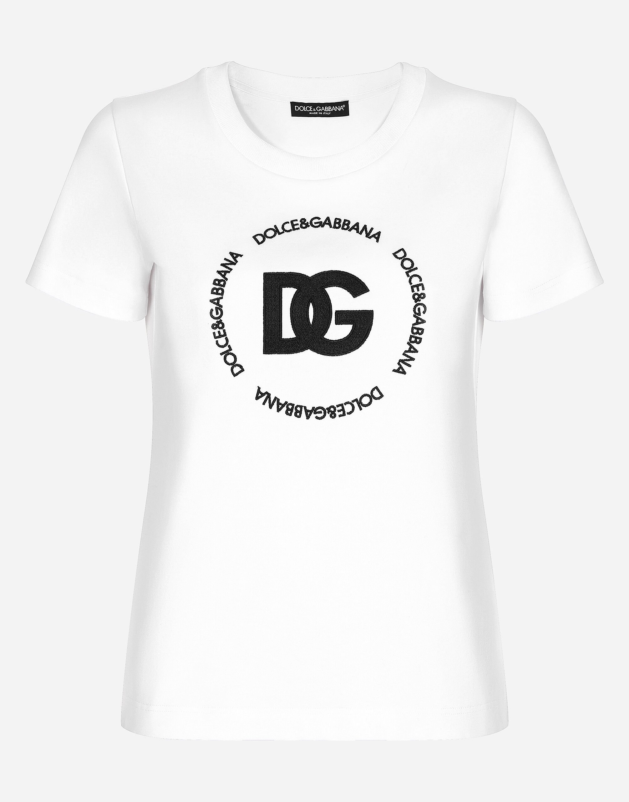 Dolce & Gabbana T-Shirt aus Jersey mit DG-Logo Weiss F8V06TGDCK6
