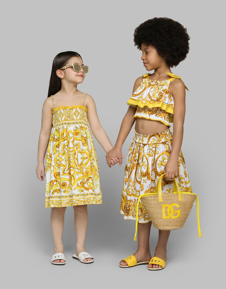 Dolce & Gabbana Jupe en popeline à imprimé majoliques jaunes Imprimé L55I27FI5JU