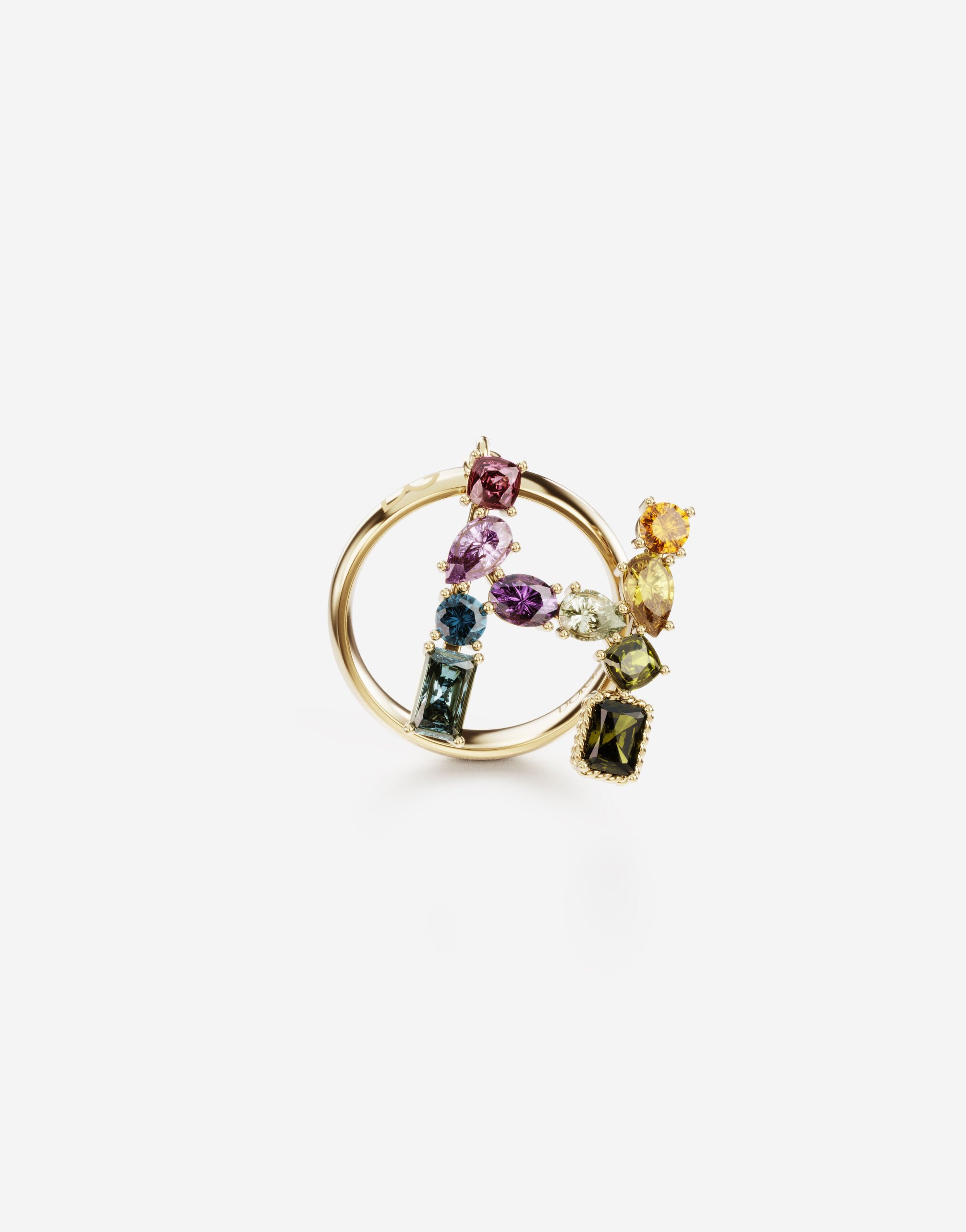 ${brand} Rainbow alphabet H ring in yellow gold with multicolor fine gems ${colorDescription} ${masterID}