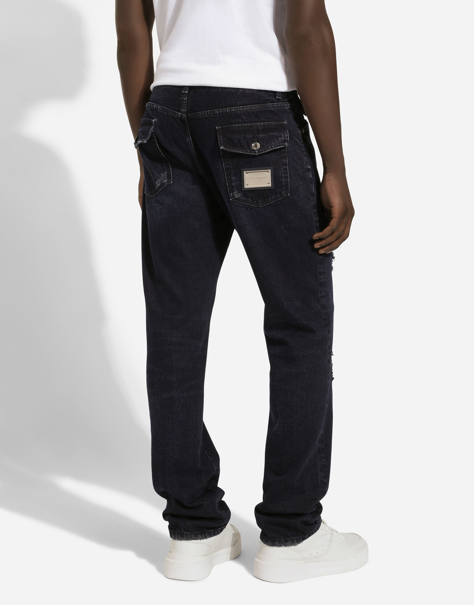 Regular blue denim jeans with abrasions and rips in Blue for 