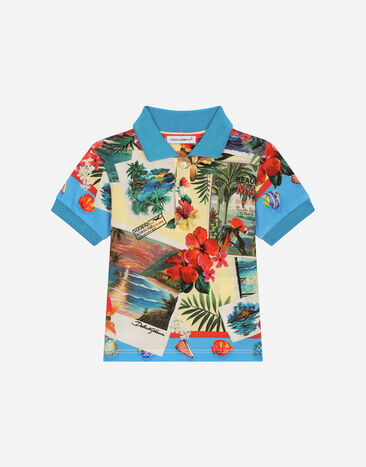 Dolce & Gabbana Piqué polo-shirt with Hawaiian print Print L1JTEYII7EA