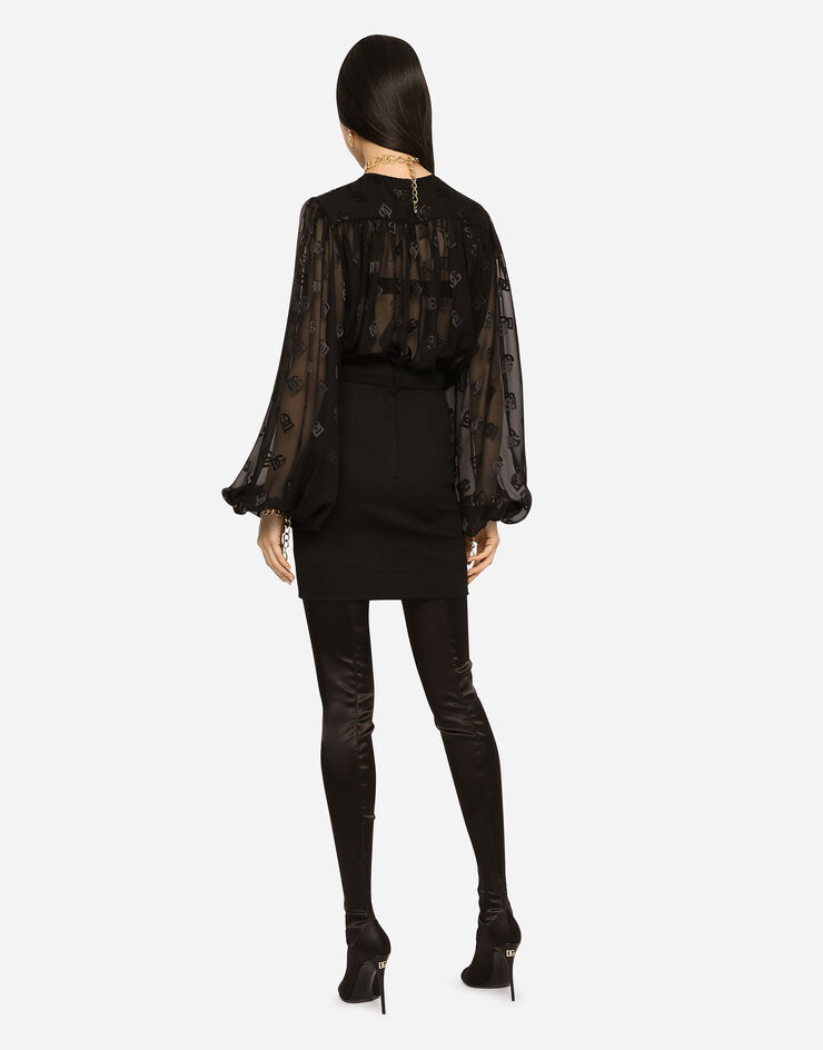 Dolce & Gabbana 整体 DG 徽标烧花缎布罩衫 黑 F761RTFJTBR