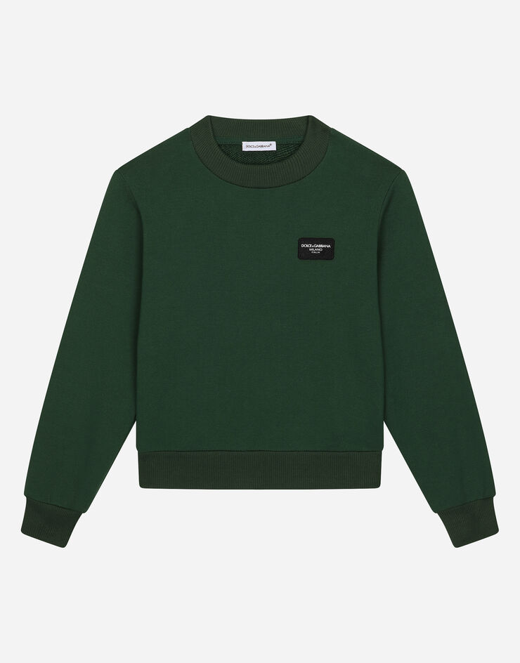 Dolce & Gabbana Round-neck jersey with logo tag Verde L4JWIFG7M4R