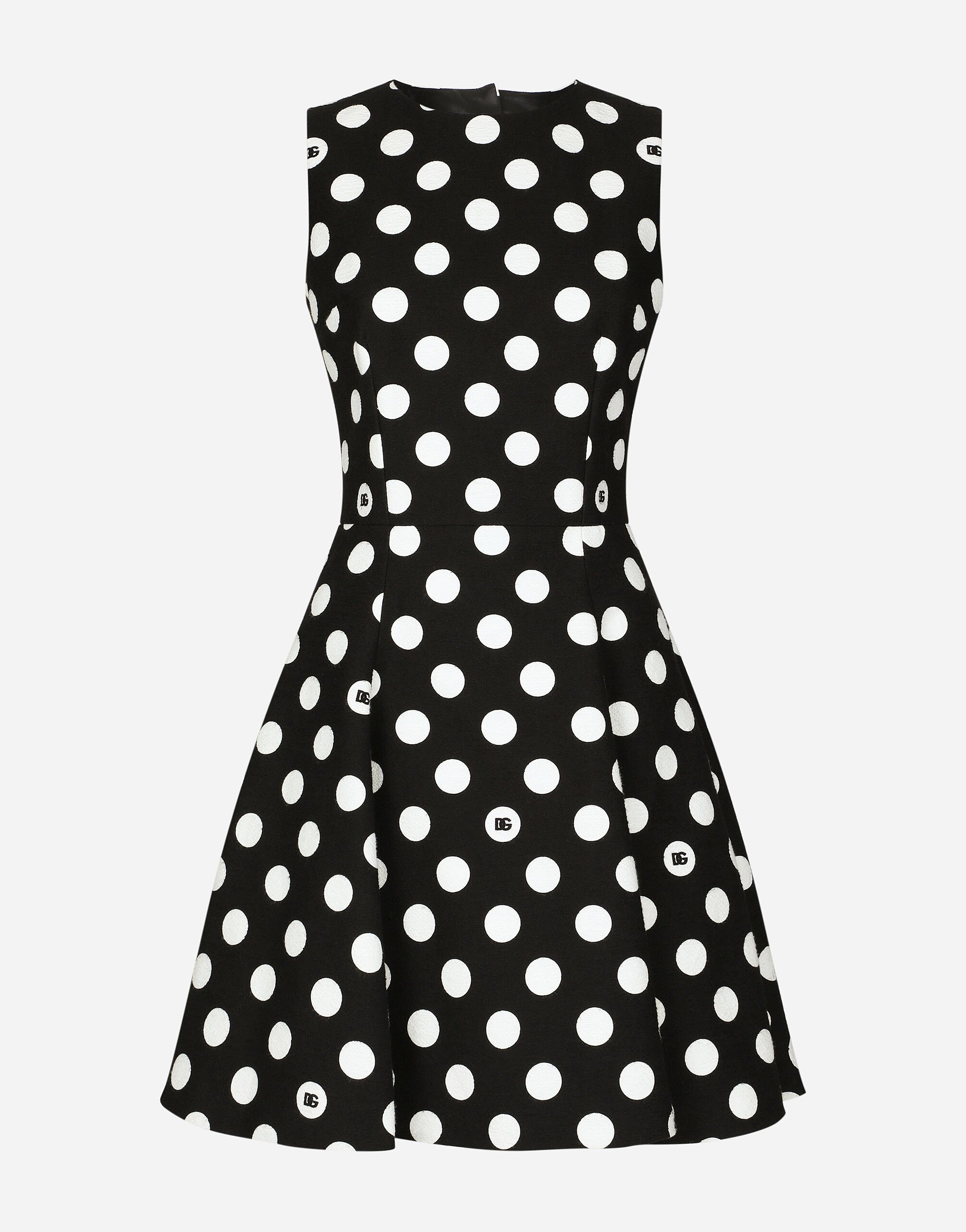 ${brand} Short cotton rush-stitch brocade dress with polka-dot print ${colorDescription} ${masterID}