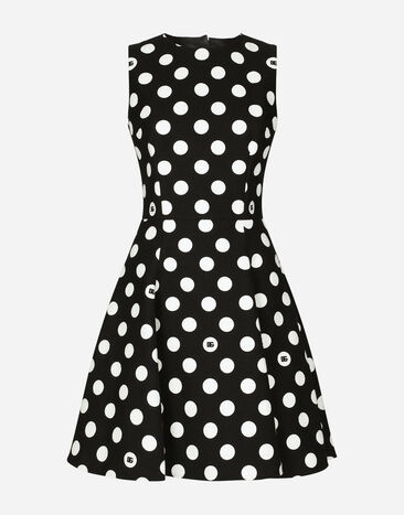 Dolce & Gabbana Short cotton rush-stitch brocade dress with polka-dot print Print F79FOTFSA64
