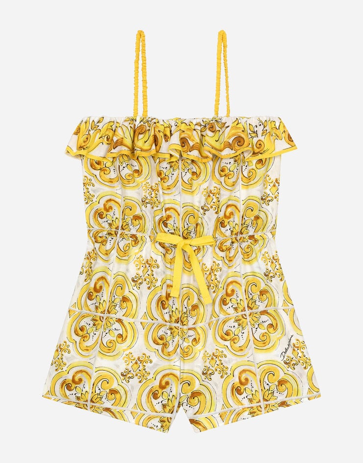 Dolce & Gabbana Salopette in batista stampa maiolica gialla Stampa L53DW8FI5JZ