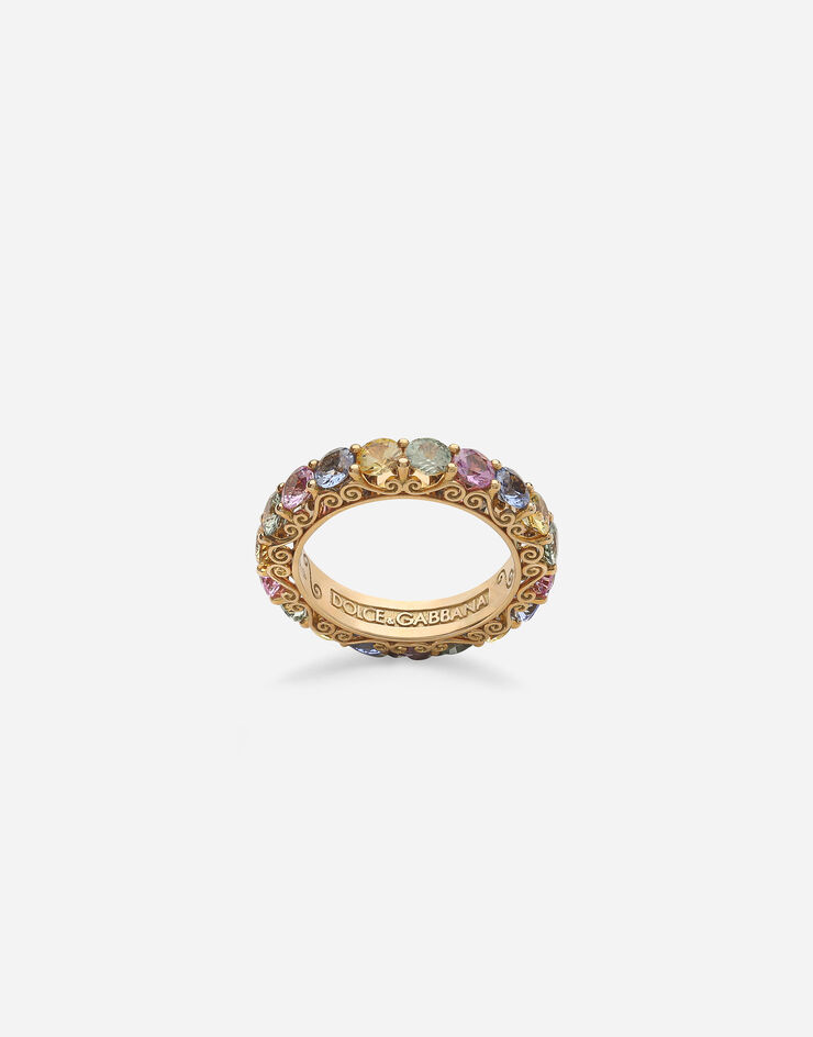 Dolce & Gabbana Heritage band ring in yellow 18kt gold with multicoloured sapphires ゴールド WRKH2GWMIX1