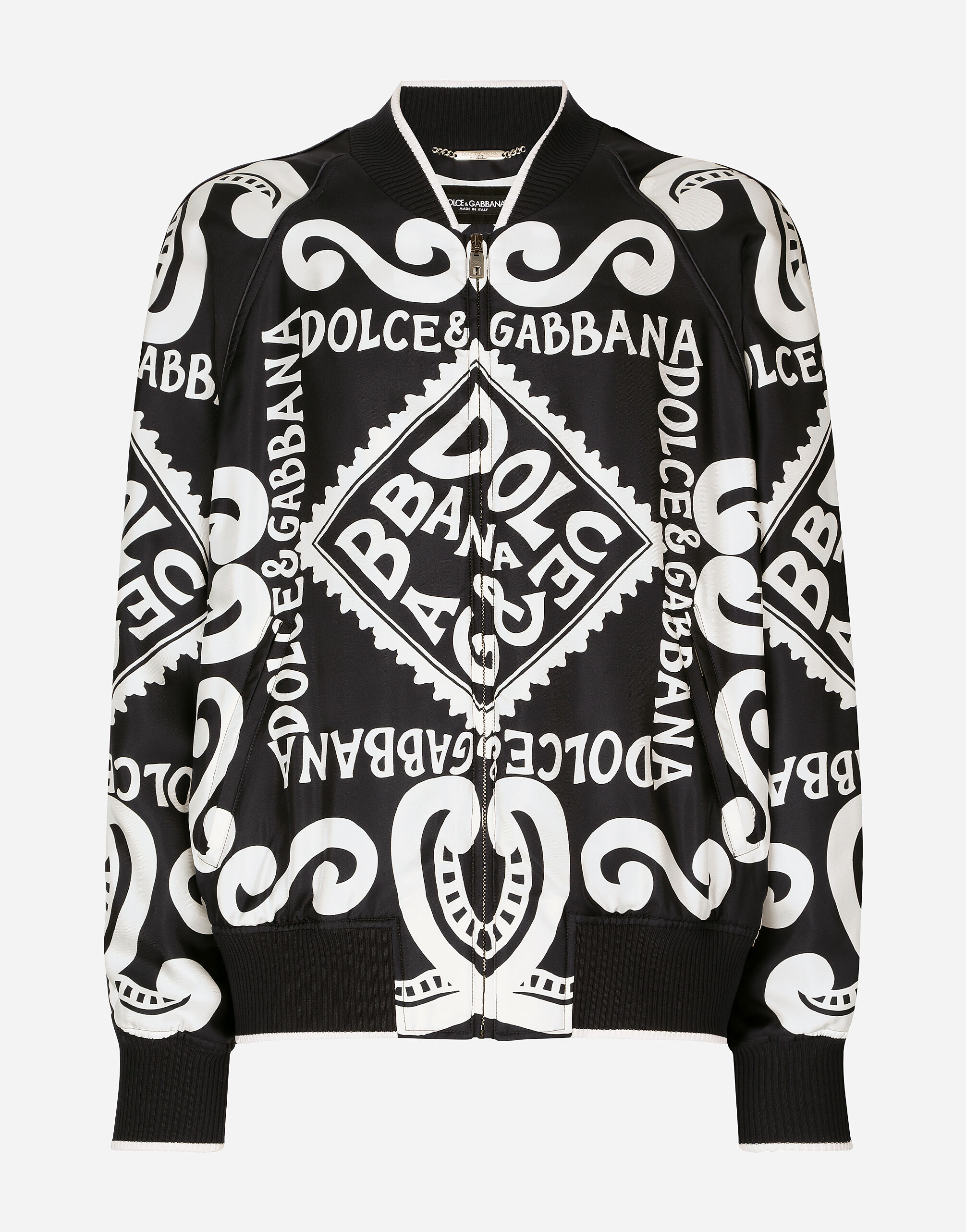 Dolce & Gabbana Marina-print silk bomber jacket White GVRMATHI1QC