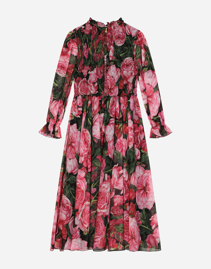 Dolce & Gabbana Kleid aus Georgette mit Rosenprint auf schwarzem Grund Drucken L54DA5IS1WE