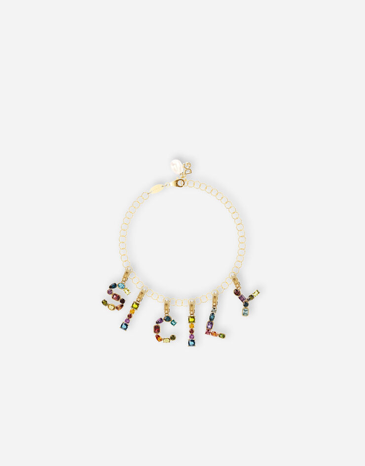 Dolce & Gabbana Breloque D Rainbow alphabet en or jaune 18 ct avec pierres multicolores Doré WANR2GWMIXD