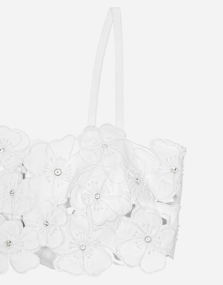 Dolce & Gabbana Top estilo bralette de algodón con bordado cut-out y adornos de strass Blanco F7AB4ZGDCKB