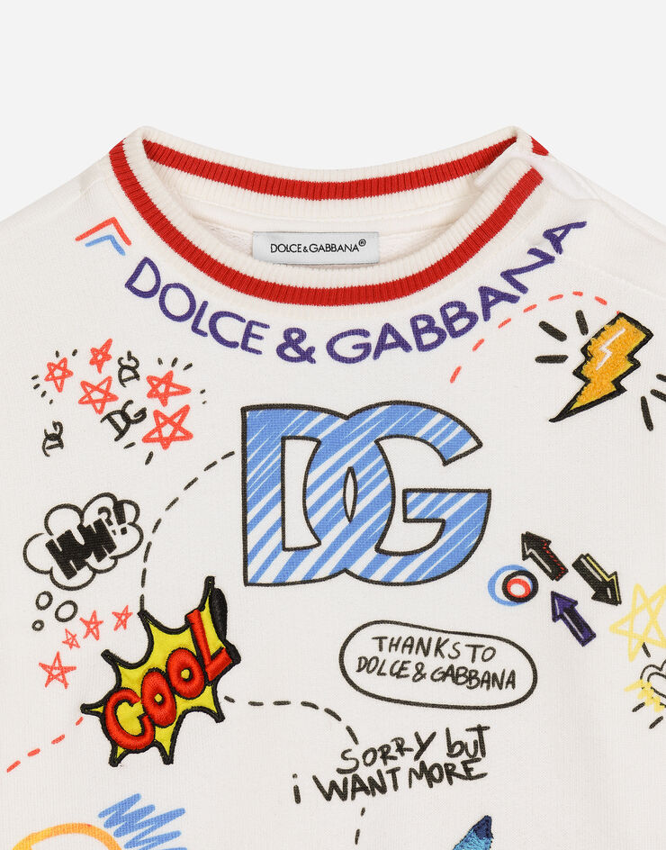 Dolce & Gabbana Round-neck jersey sweatshirt with DG design print and patches Multicolor L1JWDOII7FB