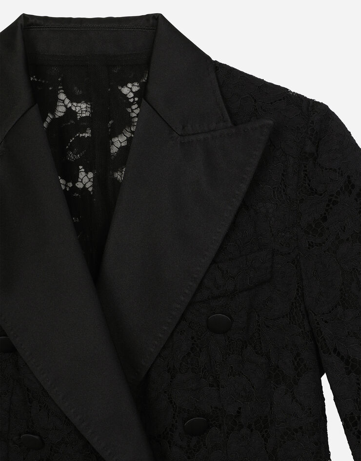 Dolce & Gabbana Veste croisée Turlington en dentelle cordonnet florale à logo Noir F29TRTHLM7L