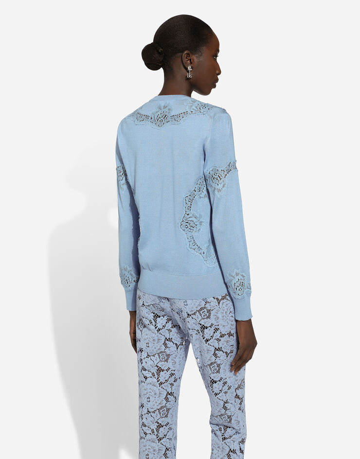 Dolce & Gabbana Cashmere and silk cardigan with lace inlay Azure FXV05TJFMGU