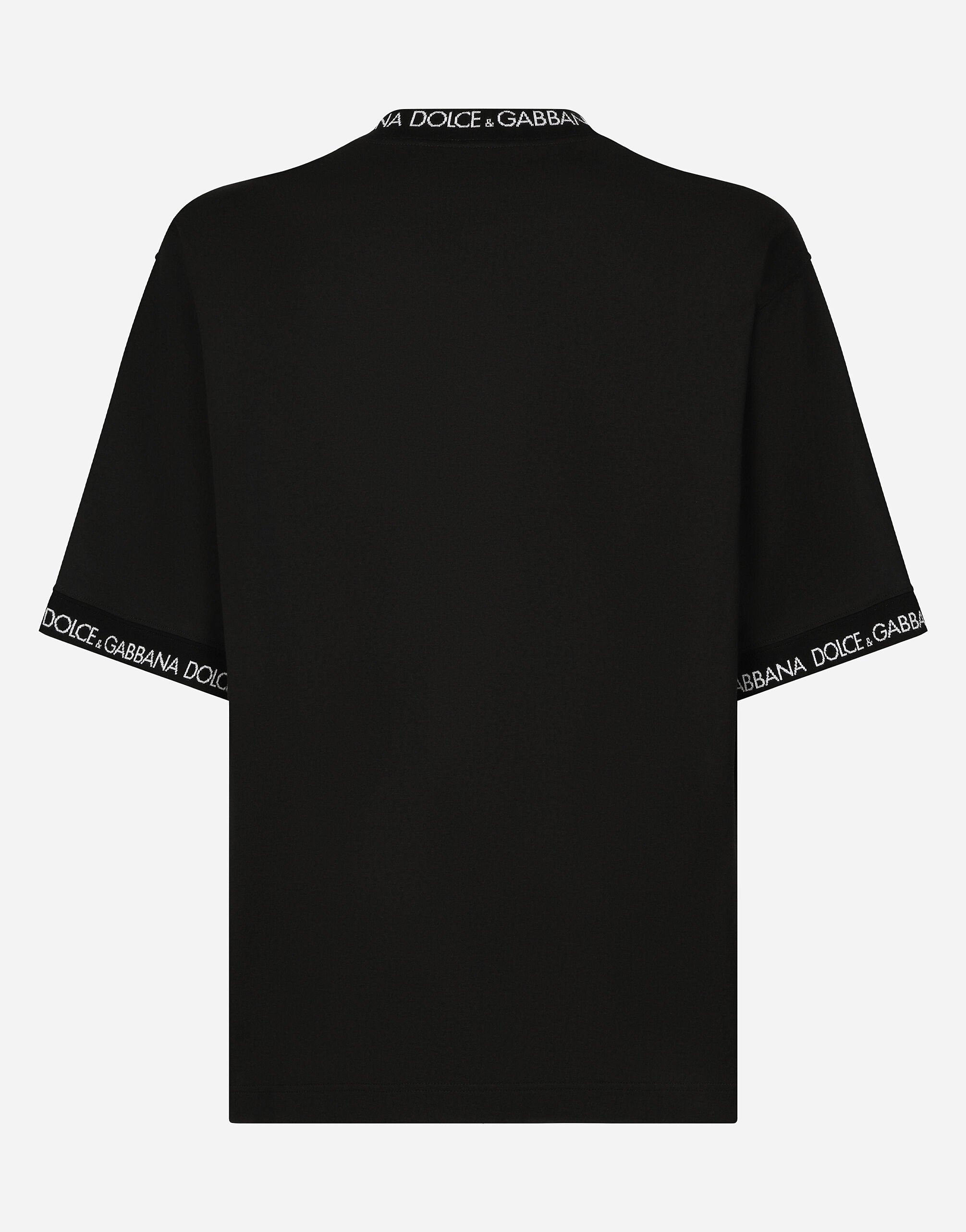 Short-sleeved cotton T-shirt with all-over logo in Black for