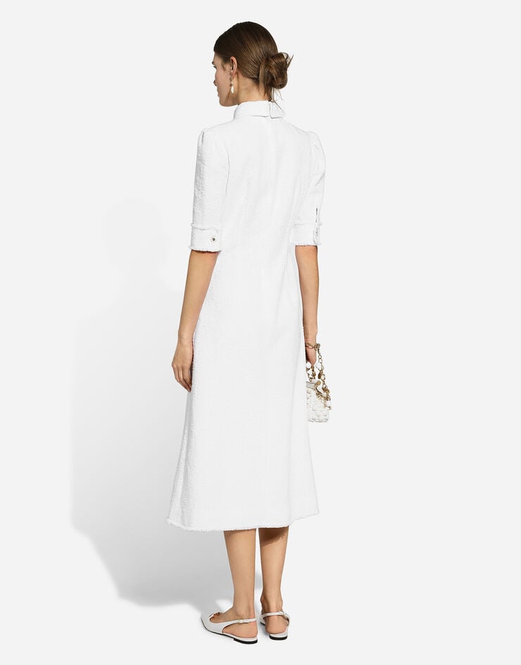 Dolce & Gabbana Longuette-Kleid aus Raschel-Baumwolltweed Weiss F6JJRTHUMT9