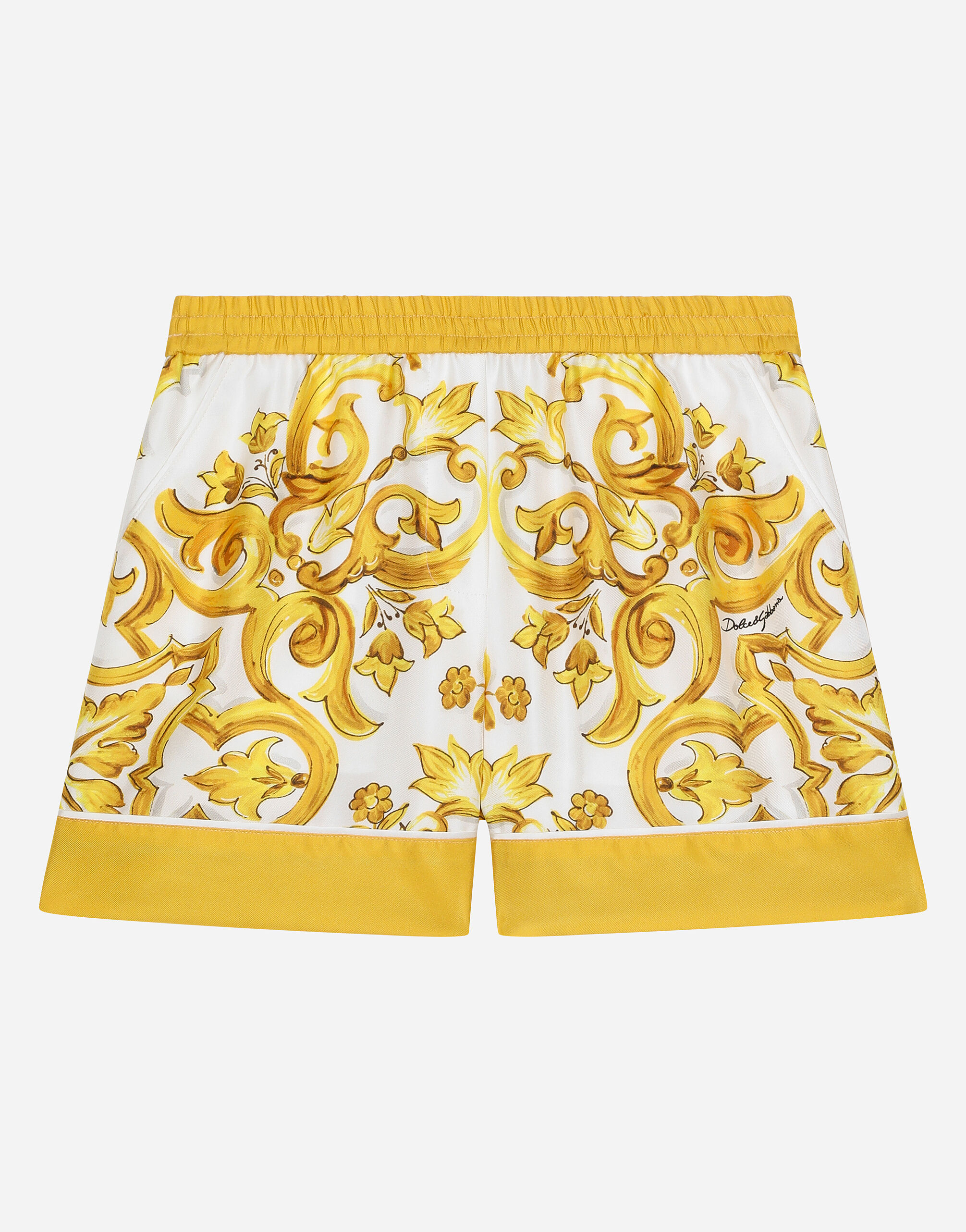 ${brand} Twill shorts with yellow majolica print ${colorDescription} ${masterID}
