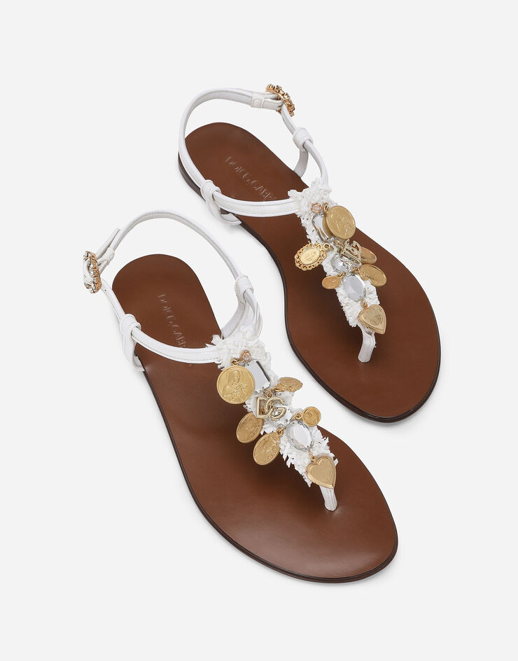 Dolce & Gabbana Raffia thong sandals with embroidered votive medallions White CQ0626AK225