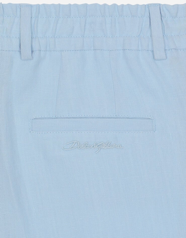 Dolce & Gabbana Linen shorts with Dolce&Gabbana logo Azure L43Q51FU4LH
